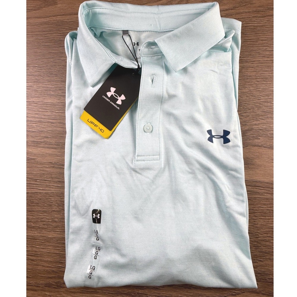 Under Armour Mens Performance Polo Shirt Light Blue Mint UPF 40 Large NWT